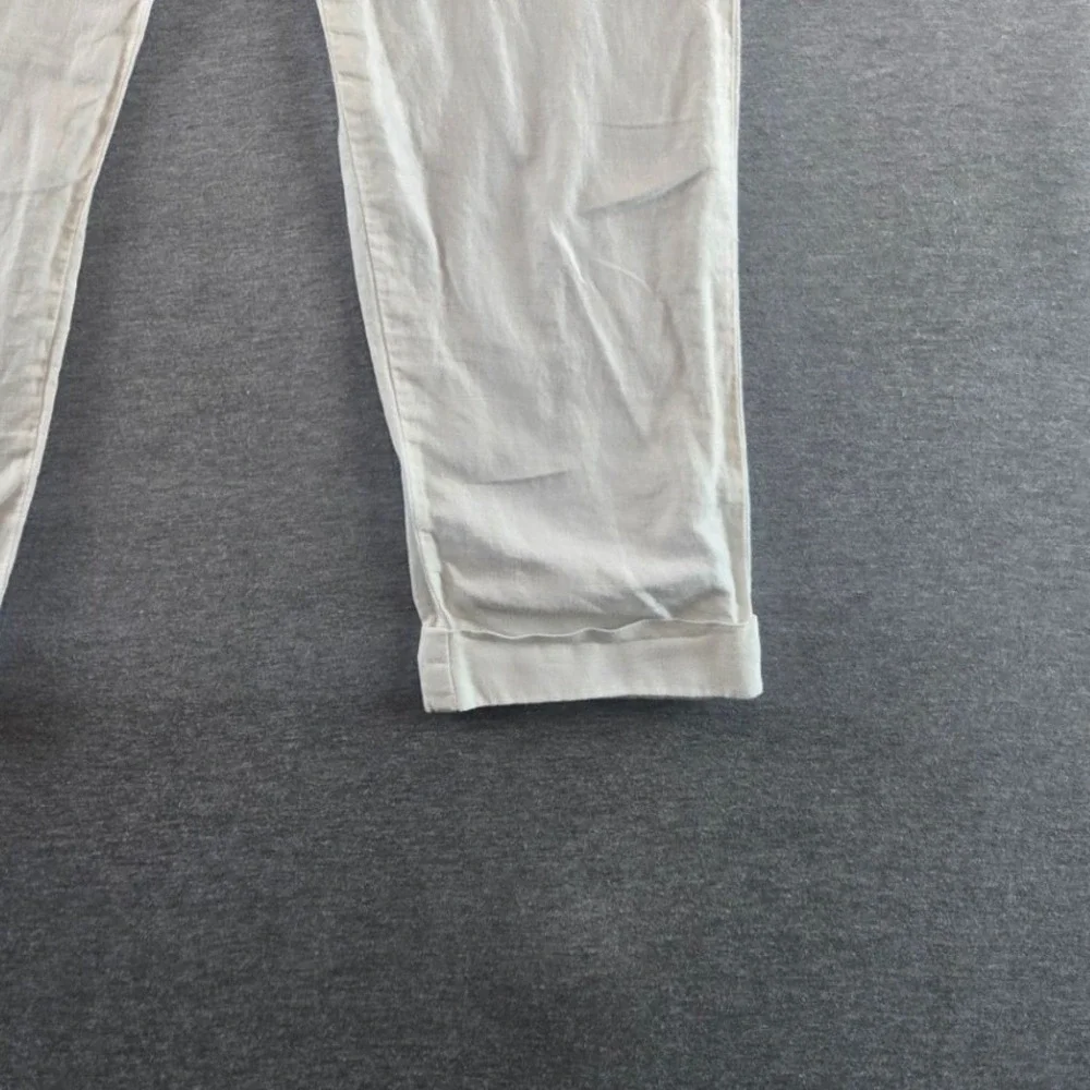 Banana Republic Linen Crop Pants Women 4P White Cuffed Button‎ Tab Trousers